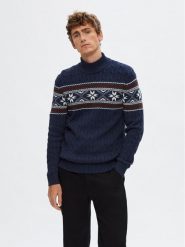 Selected Homme Golf 16081554 Granatowy Regular Fit. Niebieskie golfy Selected Homme, m, bez wzorów, z bawełny, bez kołnierzyka, bez ramiączek. Za 229.99 zł.