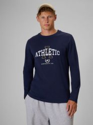 4F Longsleeve regular z nadrukiem męski - granatowy XL. Niebieskie bluzki z długim rękawem 4F, m, bez wzorów, z bawełny, bez kołnierzyka, bez ramiączek. Za 89.99 zł.