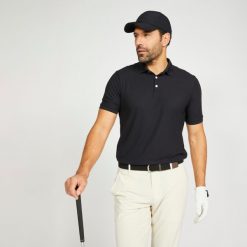 Koszulka polo do golfa z krótkim rękawem męska Inesis WW500. Zielone koszulki polo INESIS, l, bez wzorów, z materiału, bez kołnierzyka, bez ramiączek. Za 79.99 zł.
