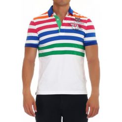Koszulka polo w kolorze białym ze wzorem. Koszulki polo marki Galvanni, w paski, polo, z krótkim rękawem. W wyprzedaży za 249.95 zł.