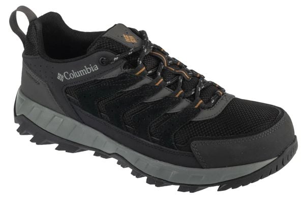 Buty trekkingowe męskie, Strata Trail Mid WP. Czarne buty turystyczne Columbia, bez wzorów, z materiału, przed kostkę, bez zapięcia, trekkingowe. Za 319.99 zł.