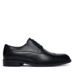 Półbuty BOSS. Czarne eleganckie półbuty Boss, bez wzorów, bez obcasa, bez zapięcia. Za 894.99 zł.