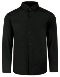 Elegancka Męska Koszula - VICTORIO - Regular - Czarna. Czarne koszule Victorio, m, bez wzorów, z bawełny, bez kołnierzyka, bez ramiączek. Za 145.00 zł.