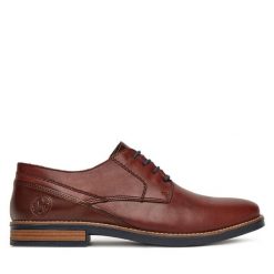 Półbuty Rieker. Brązowe eleganckie półbuty Rieker, bez wzorów, bez obcasa, bez zapięcia. Za 299.99 zł.