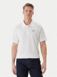 Calvin Klein Jeans Polo Easy Monologo LV04RF209G Biały Regular Fit. Białe koszulki polo Calvin Klein Jeans, l, bez wzorów, z bawełny, bez kołnierzyka, bez ramiączek. Za 329.99 zł.