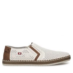 Półbuty Rieker. Białe eleganckie półbuty Rieker, bez wzorów, bez obcasa, bez zapięcia. Za 359.99 zł.