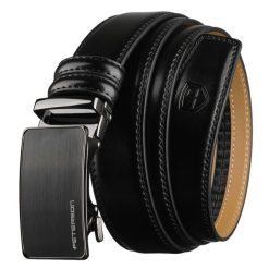 Pasek męski z automatyczną klamrą wykonany ze skóry naturalnej w czarnym kolorze PetersonPTN A019-AS. Czarne paski Peterson, bez wzorów, ze skóry, eleganckie. Za 69.99 zł.