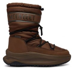 Śniegowce Moon Boot. Brązowe śniegowce Moon Boot, z polaru, bez zapięcia. Za 989.99 zł.