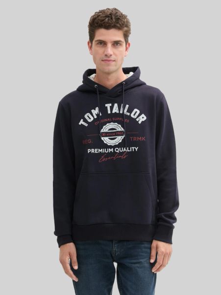 Męska Bluza Tom Tailor Printed Hoodie Sky Captain Blue 1043292 10668. Niebieskie bluzy Tom Tailor, m, bez wzorów, z kapturem. Za 149.99 zł.