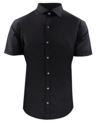 Taliowana Koszula Elegancka, Krótki Rękaw - Quickside - Czarna. Czarne koszule Quickside, m, bez wzorów, z bawełny, bez kołnierzyka, bez ramiączek. Za 159.00 zł.