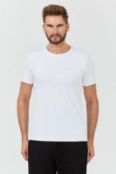 GUESS Biały t-shirt New Tech Str T. Białe t-shirty Guess, l, z aplikacjami, bez kołnierzyka, bez ramiączek. W wyprzedaży za 182.99 zł.