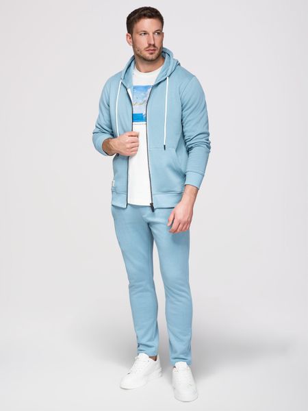 Komplet dresowy męski set bluza rozpinana z kapturem + spodnie z prosta nogawką - jasnoniebieski V7 - Rozmiar: M. Niebieskie bluzy z kapturem Ombre Clothing, m, z aplikacjami, z bawełny, z kapturem. Za 339.99 zł.