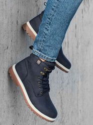 Buty męskie zimowe trapery - granatowe V3 T314 - 40. Niebieskie trapery Ombre Clothing, z materiału, bez zapięcia. W wyprzedaży za 99.99 zł.