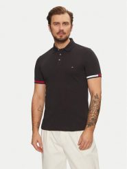 Tommy Hilfiger Polo Flag Cuff MW0MW37518 Czarny Slim Fit. Czarne koszulki polo Tommy Hilfiger, m, bez wzorów, z bawełny, bez kołnierzyka, bez ramiączek. Za 269.99 zł.