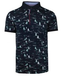Koszulka POLO, Granatowa w Żaglówki, Męska, Krótki Rękaw, T-shirt. Niebieskie bluzki z długim rękawem Le Marin, m, bez wzorów, z bawełny, bez kołnierzyka, bez ramiączek. Za 145.00 zł.