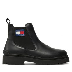 Sztyblety Tommy Jeans. Czarne botki sznurowane Tommy Jeans, bez wzorów, z jeansu, bez obcasa, bez zapięcia. Za 749.99 zł.