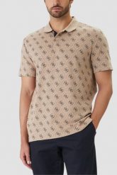GUESS Beżowa męska koszulka polo w monogram 4G Jacquard, Rozmiar L. Brązowe koszulki polo Guess, l, z aplikacjami, bez kołnierzyka, bez ramiączek. W wyprzedaży za 209.99 zł.