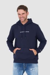 TOMMY JEANS Granatowa bluza z kapturem. Niebieskie bluzy z kapturem Tommy Jeans, l, bez wzorów, z jeansu, z kapturem. W wyprzedaży za 265.99 zł.
