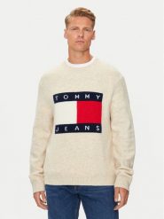 Tommy Jeans Sweter Flag DM0DM19442 Beżowy Regular Fit. Brązowe swetry rozpinane Tommy Jeans, m, bez wzorów, z jeansu, bez kołnierzyka, bez ramiączek. Za 519.99 zł.