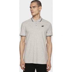Koszulka polo męska TSM302 - chłodny jasny szary melanż. Szare koszulki polo 4F, m, bez wzorów, z bawełny, bez kołnierzyka, bez ramiączek. Za 59.99 zł.