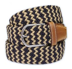 Beżowo-Granatowy Elastyczny Męski Pasek do Spodni, Pleciony, Casual -ALTIES- Parciany. Brązowe paski Alties, bez wzorów, z elastanu, casualowe. Za 59.00 zł.
