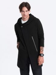 Długa bluza męska z asymetrycznym zapięciem HAGA - czarna B668 - S. Czarne bluzy Ombre Clothing, m, bez wzorów, z bawełny, bez kaptura. Za 214.19 zł.