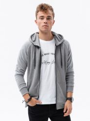 Bluza męska rozpinana z kapturem - szary melanż V3 B1083 - S. Szare bluzy Ombre Clothing, m, bez wzorów, z bawełny, z kapturem. W wyprzedaży za 59.99 zł.