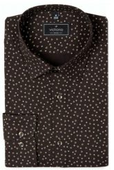 Elegancka Koszula o Prostym Kroju - Victorio - Brąz z Drobnym Wzorem. Koszule Victorio, bez wzorów, z bawełny, bez kołnierzyka, bez ramiączek. Za 195.00 zł.