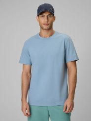 4F T-shirt regular gładki męski - niebieski XL. Niebieskie t-shirty 4F, m, bez wzorów, z materiału, bez kołnierzyka, bez ramiączek. Za 49.99 zł.