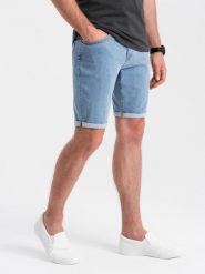 Szorty męskie jeansowe z podwiniętymi nogawkami – błękitne V2 OM-SRDS-0134 - XXL. Niebieskie szorty Ombre Clothing, l, bez wzorów, z bawełny, eleganckie. W wyprzedaży za 119.99 zł.