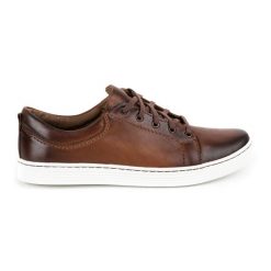 Olivier Buty Męskie skórzane casual 946MA brązowe. Brązowe buty sportowe casual na jesień, bez wzorów, z jeansu, bez zapięcia. Za 351.82 zł.