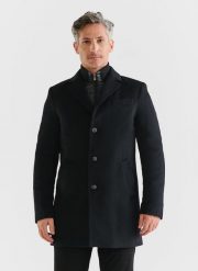 PAKO LORENTE – Płaszcz męski P22WF-7X-001-C-0. Czarne płaszcze Pako Lorente, m, bez wzorów, z poliesteru, bez kaptura. Za 599.99 zł.