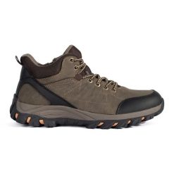 Brązowe męskie buty trekkingowe. Brązowe trekkingi bez wzorów, bez zapięcia. Za 227.37 zł.