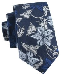 Krawat Męski - Granatowy w Duże Kwiaty - Alties. Niebieskie krawaty i muchy Alties, bez wzorów, z tkaniny. Za 55.00 zł.