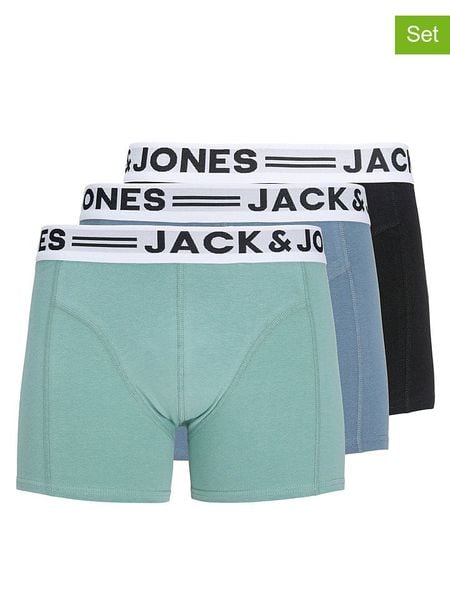 Jack & Jones Bokserki (3 pary) w kolorze czarno-turkusowo-błękitnym rozmiar: XXL. Czarne bokserki Jack & Jones, xxl, bez wzorów. Za 74.99 zł.