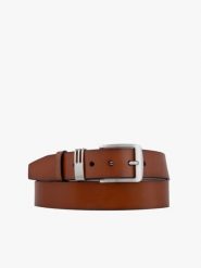 Rudy pasek ze skóry licowej. Brązowe paski Brawo sp. z o.o., bez wzorów, z denimu, eleganckie. Za 129.99 zł.