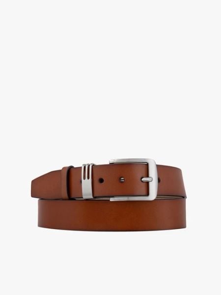Rudy pasek ze skóry licowej. Brązowe paski Brawo sp. z o.o., bez wzorów, z denimu, eleganckie. Za 129.99 zł.