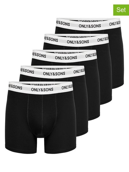 ONLY & SONS Bokserki (5 par) "Onstrey" w kolorze czarnym rozmiar: XS. Czarne bokserki Only & Sons, xs, bez wzorów. Za 52.42 zł.