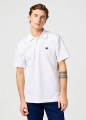 MESKA KOSZULKA POLO WRANGLER POLO SHIRT BRIGHT WHITE 112362386. Białe koszulki polo Wrangler, s, bez wzorów, bez kołnierzyka, bez ramiączek. Za 99.99 zł.