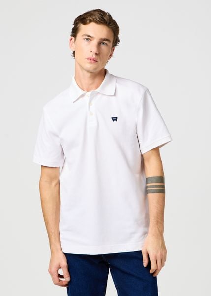 MESKA KOSZULKA POLO WRANGLER POLO SHIRT BRIGHT WHITE 112362386. Białe koszulki polo Wrangler, s, bez wzorów, bez kołnierzyka, bez ramiączek. Za 99.99 zł.