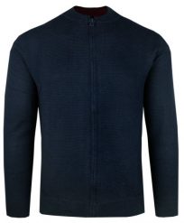 Sweter Męski Bawełniany na Zamek z Wysokim Dekoltem – Alties - Granatowy. Niebieskie swetry rozpinane Alties, l, bez wzorów, z bawełny, bez kołnierzyka, bez ramiączek. Za 199.00 zł.