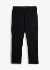 Spodnie bojówki ze stretchem, classic fit, z elastyczną wstawką w pasie, prosta nogawka. Czarne joggery i bojówki bonprix, m, bez wzorów. Za 144.99 zł.