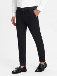 Spodnie męskie chino SLIM FIT z delikatną teksturą - czarne V5 - Rozmiar: L. Czarne eleganckie spodnie Ombre Clothing, l, z bawełny. W wyprzedaży za 199.99 zł.