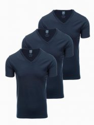 Zestaw męskich koszulek bawełnianych V-neck BASIC – 3x granatowy V10 OM-TSBS-0233 - XXL. Zielone t-shirty Ombre Clothing, l, bez wzorów, z bawełny, bez kołnierzyka, bez ramiączek. Za 89.99 zł.