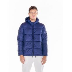 Męska kurtka z kapturem Welcome Back. Niebieskie kurtki LEONE 1947 APPAREL, l, bez wzorów, z tkaniny, z kapturem. W wyprzedaży za 419.25 zł.