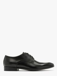 Czarne półbuty wizytowe. Czarne eleganckie półbuty Ryłko, bez wzorów, ze skóry, bez obcasa, bez zapięcia. Za 449.99 zł.