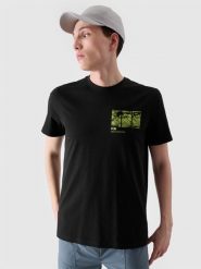 4F T-shirt regular z nadrukiem męski - czarny XXL. Czarne t-shirty 4F, m, bez wzorów, z bawełny, bez kołnierzyka, bez ramiączek. Za 29.99 zł.