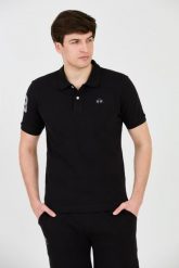 LA MARTINA Czarne polo z małym logo. Czarne koszulki polo La Martina, m, bez wzorów, bez kołnierzyka, bez ramiączek. W wyprzedaży za 399.99 zł.