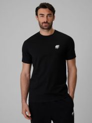 4F T-shirt regular gładki męski - czarny L. Czarne t-shirty 4F, l, bez wzorów, bez kołnierzyka, bez ramiączek. Za 59.99 zł.