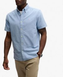 Superdry Koszula Preppy Oxford krótki rękaw z bawełny organicznej. Niebieskie koszule Superdry, m, bez wzorów, z bawełny, bez kołnierzyka, bez ramiączek. Za 285.15 zł.